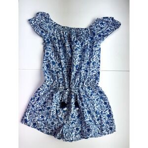 Vineyard Vines Blue White Coastal Nautical Preppy Romper Cotton Tassel Size MED
